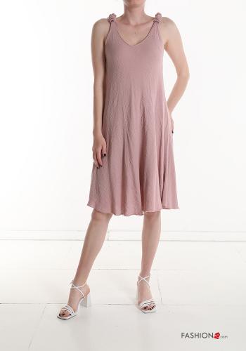 Vestido sem Mangas em Linho pelo joelho gola V - ph 1