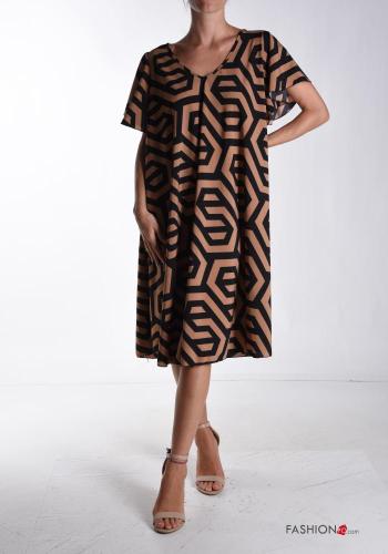 Geometric pattern short sleeve Dress with v-neck - ph 1