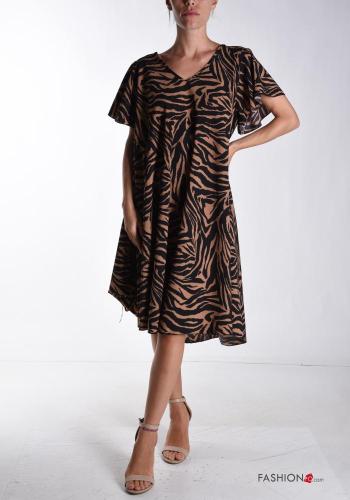 Animal print oversized short sleeve Dress with v-neck - ph 1