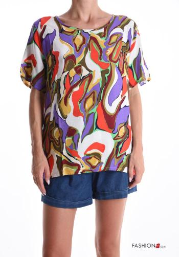 T-shirt em Algodão manga curta gola redonda Padrão abstrato - ph 1