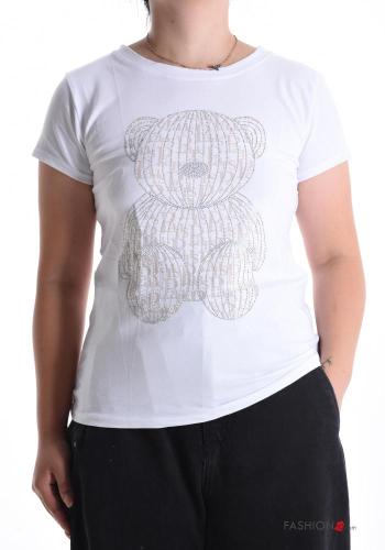 T-shirt in Cotone girocollo Teddy Bear maniche corte Fantasia stampata con strass