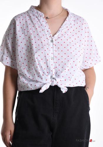Chemise en Coton manches courtes motif coeur à boutons - ph 1