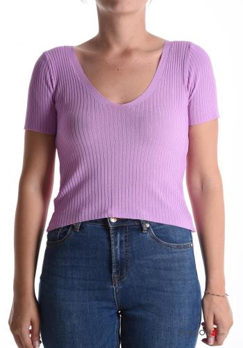 T-shirt costine maniche corte scollo a V