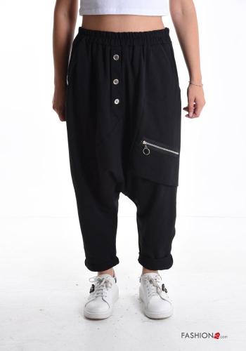 Pantalon en Coton à boutons avec fermeture éclair avec poches