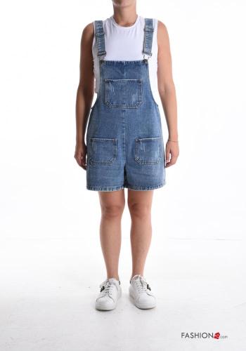Jardineira em Algodão denim regulável curto com botões com bolsos - ph 1
