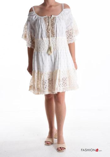 Abito in Cotone maniche corte mare pizzo lurex - ph 1