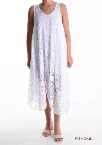 Embroidered backless asymmetrical sleeveless lace trim Dress