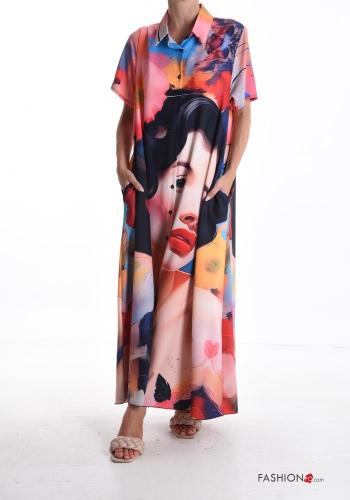 maxi with collar short sleeve long Shirt dress with buttons - ph 1