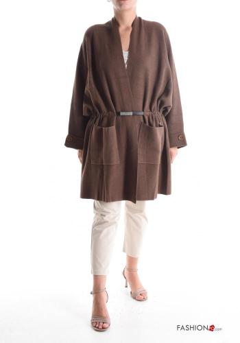 long sleeve Duster Coat with belt with rhinestones with pockets - ph 1
