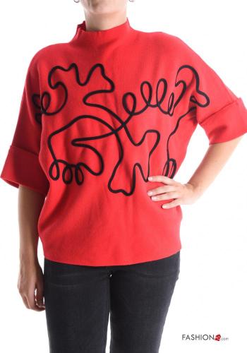 Maglione maniche corte Fantasia ricamata a collo alto
