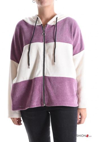 Striped Sweatshirt with zip with hood