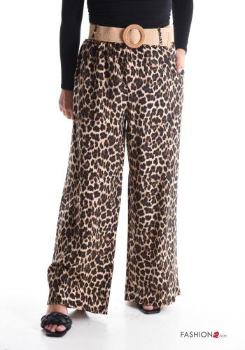 Pantalones wide leg Estampado animal con bolsillos con cinturón con elástico - ph 1