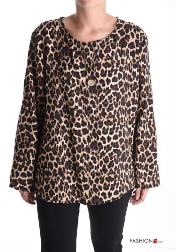 Blouse manches longues col rond Imprimé animalier à boutons - ph 1