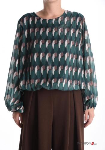 Blusa chiffon maniche lunghe girocollo Fantasia geometrica - ph 1