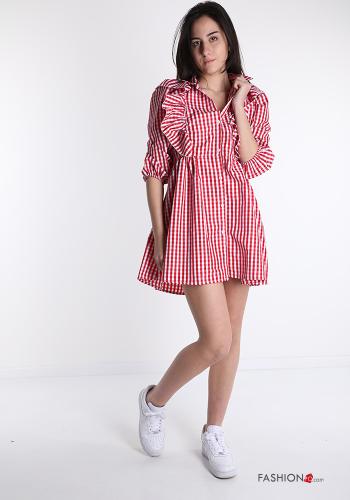 Dress  with flounces with buttons Vichy checked print - ph 1