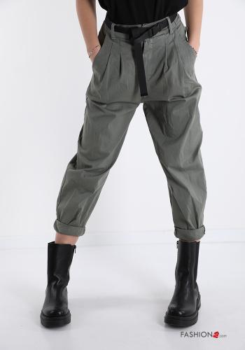 Pantalons en Coton avec des boutons avec ceinture avec fermeture éclair avec poches - ph 1