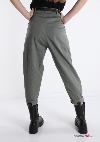 Pantalons en Coton avec des boutons avec ceinture avec fermeture éclair avec poches - ph 2