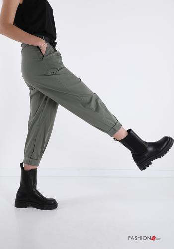 Pantalons en Coton avec des boutons avec ceinture avec fermeture éclair avec poches - ph 3