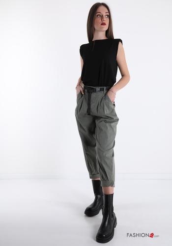 Pantalons en Coton avec des boutons avec ceinture avec fermeture éclair avec poches - ph 5
