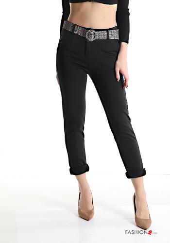 skinny Hose mit Gürtel mit Reißverschluss mit Taschen - ph 1