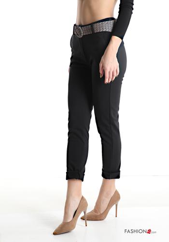 skinny Hose mit Gürtel mit Reißverschluss mit Taschen - ph 3