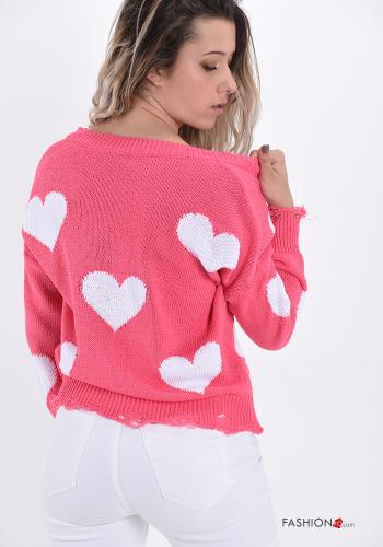 Sweater in Cotton  v-neck Geometric Pattern - ph 2