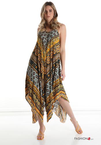Pinafore Dress in Cotton  v-neck Geometric Pattern - ph 1