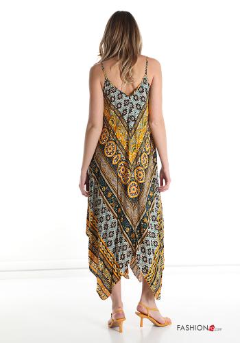Pinafore Dress in Cotton  v-neck Geometric Pattern - ph 2