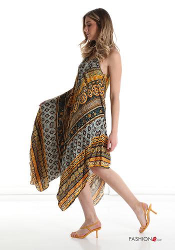 Pinafore Dress in Cotton  v-neck Geometric Pattern - ph 3