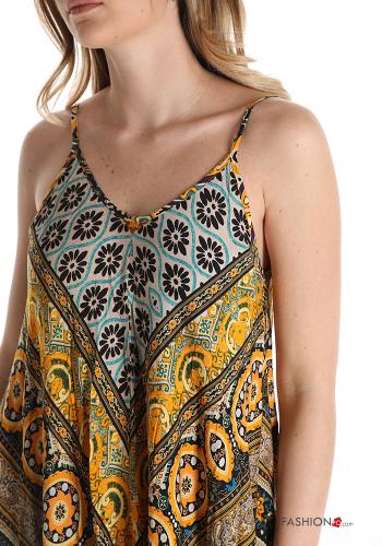 Pinafore Dress in Cotton  v-neck Geometric Pattern - ph 4