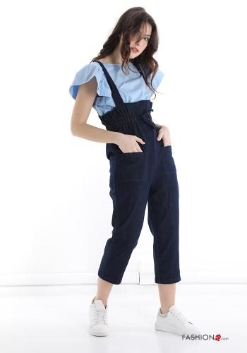 Cotton Dungaree with pockets with suspenders with bow - ph 1