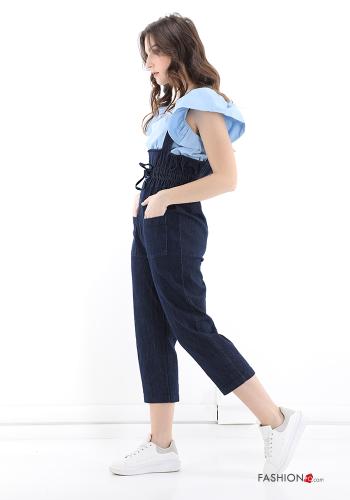 Cotton Dungaree with pockets with suspenders with bow - ph 3