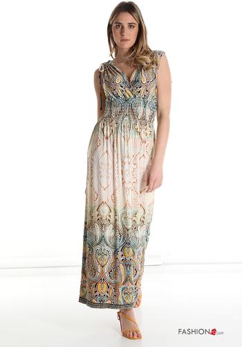 Pinafore Dress  with bow v-neck Paisley pattern - ph 1