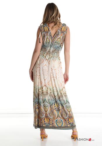 Pinafore Dress  with bow v-neck Paisley pattern - ph 2