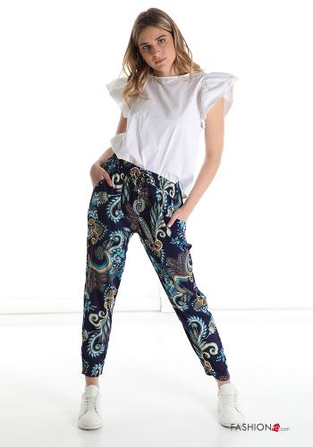 Pantalone in Cotone Fantasia jacquard con tasche con fiocco - ph 5