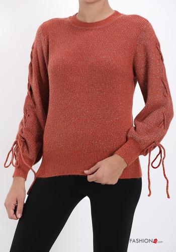 Lurex Strickpullover mit Schleife