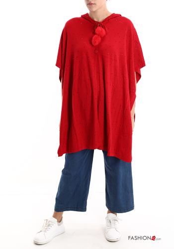 Poncho con strass con cappuccio