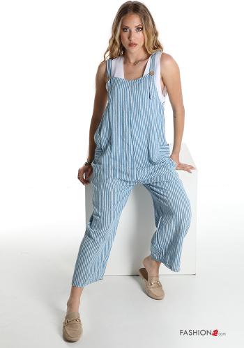 Salopette in Cotone Fantasia righe con bottoni con tasche - ph 1