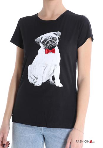 T-shirt in Cotone Fantasia animali con strass