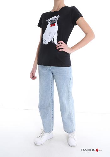 T-shirt in Cotone Fantasia animali con strass - ph 5