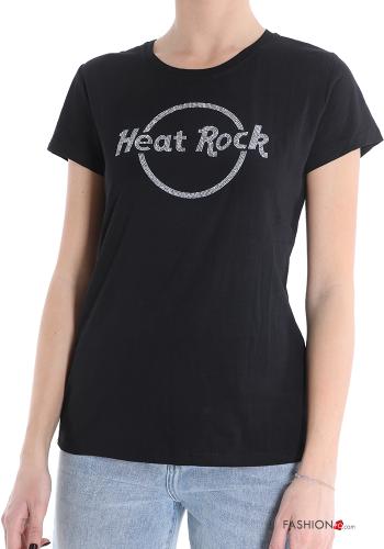 T-shirt in Cotone Fantasia stampata con strass
