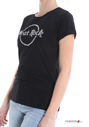 T-shirt in Cotone Fantasia stampata con strass - ph 3