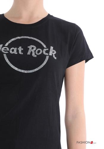 T-shirt in Cotone Fantasia stampata con strass - ph 4