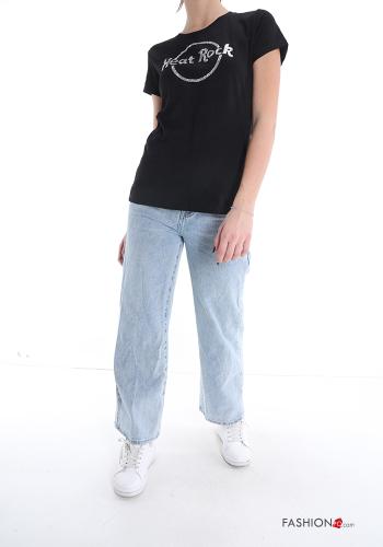 T-shirt in Cotone Fantasia stampata con strass - ph 5