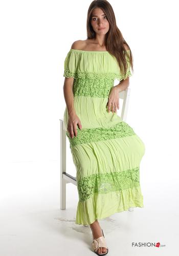 Embroidered lace trim Cotton Dress with flounces - ph 1