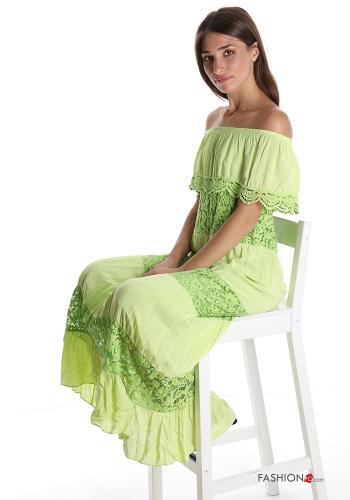 Embroidered lace trim Cotton Dress with flounces - ph 3