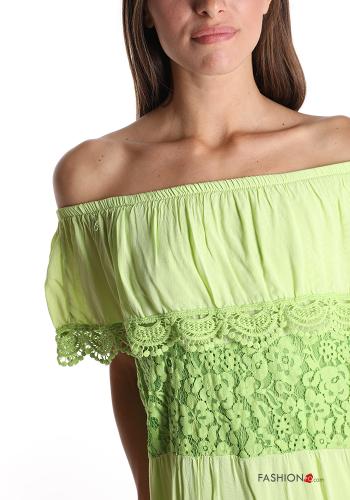 Embroidered lace trim Cotton Dress with flounces - ph 4