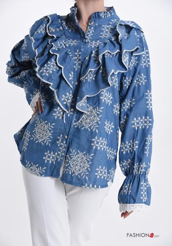 Chemise en Coton en denim à broderie à volants - ph 1