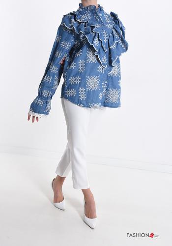 Chemise en Coton en denim à broderie à volants - ph 5