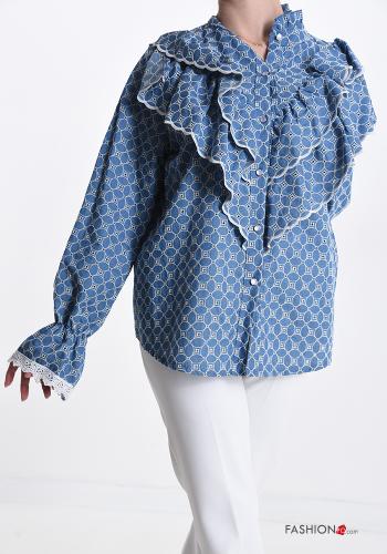 Camicia in Cotone denim Fantasia ricamata con balze
